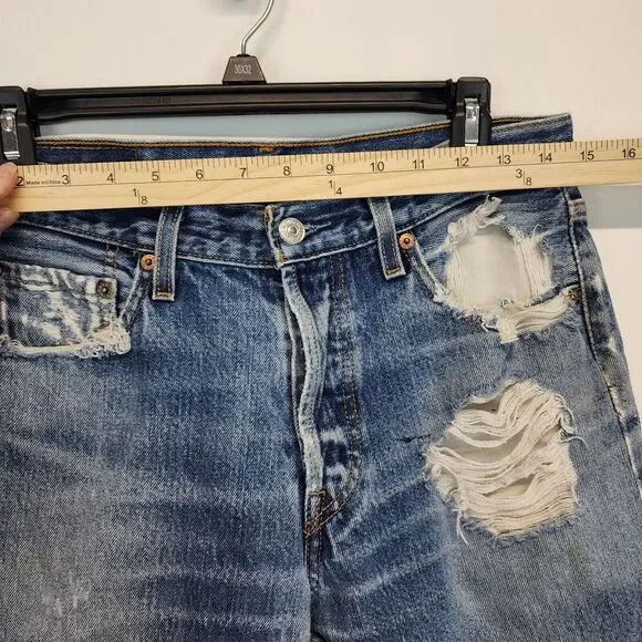 Vintage Levis 501-0115 Denim Jeans 30x24 Blue Altered Destoyed Punk Grunge 80s